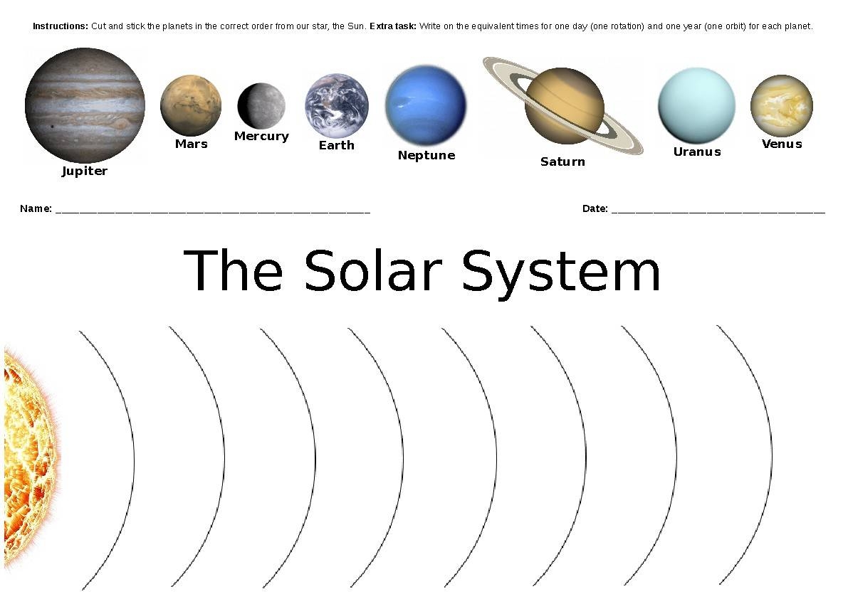 solar system worksheet physics