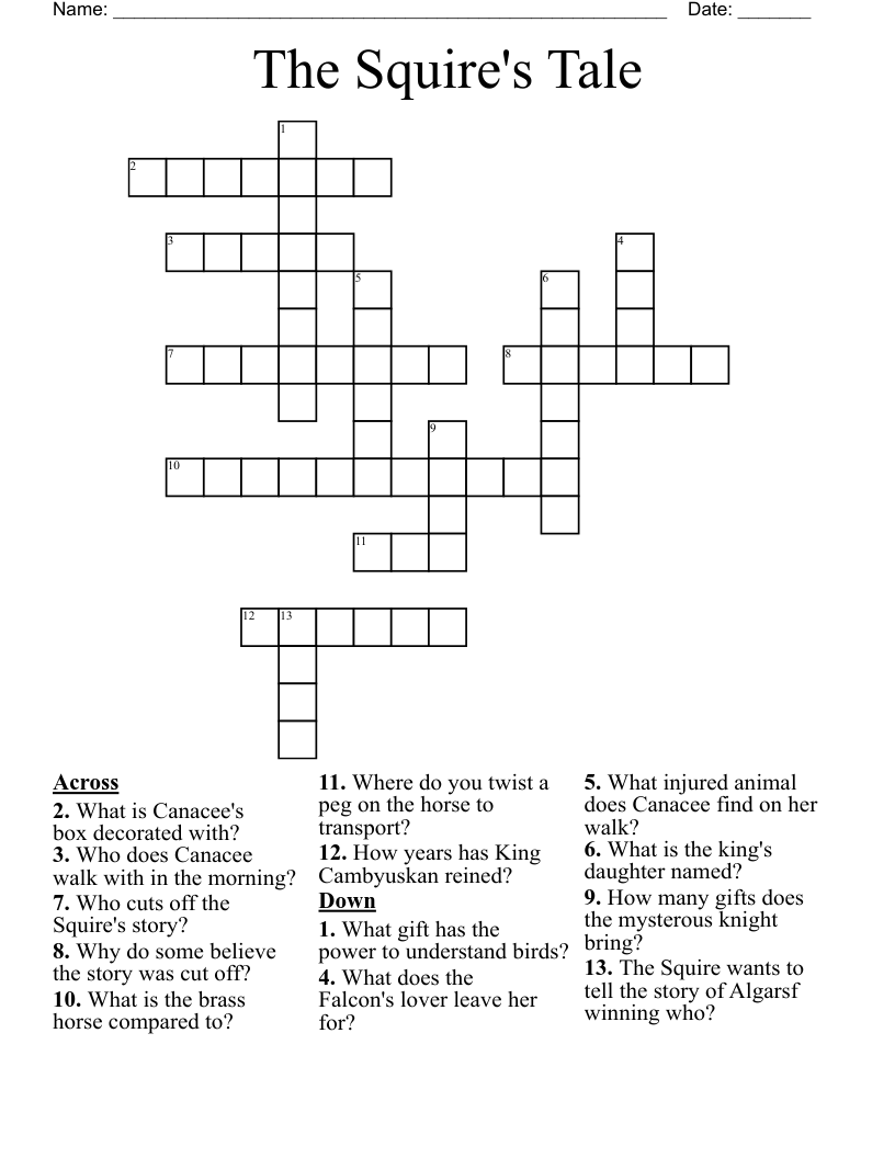 The Squire s Tale Crossword WordMint