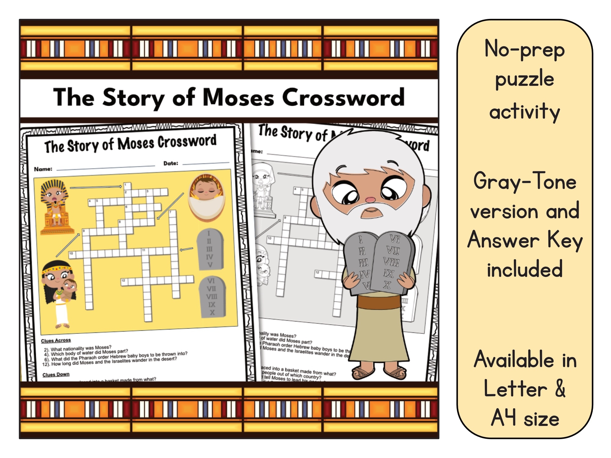 The Story Of Moses Crossword Puzzle Printable Made By Teachers