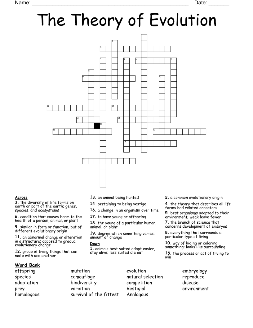 The Theory Of Evolution Crossword WordMint