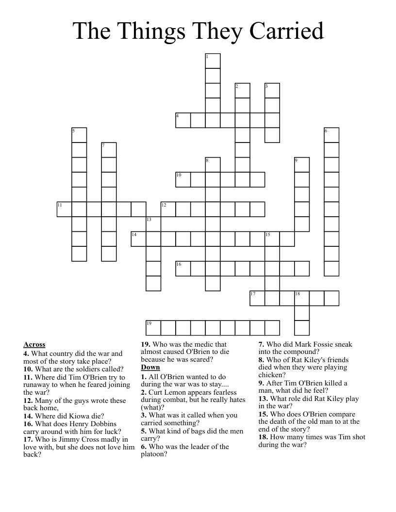 The Things They Carried Crossword WordMint
