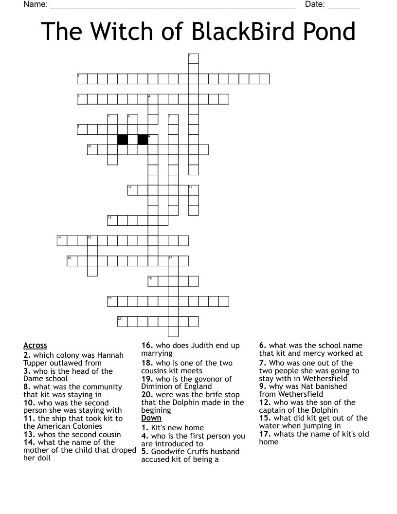 The Witch Of BlackBird Pond Crossword WordMint