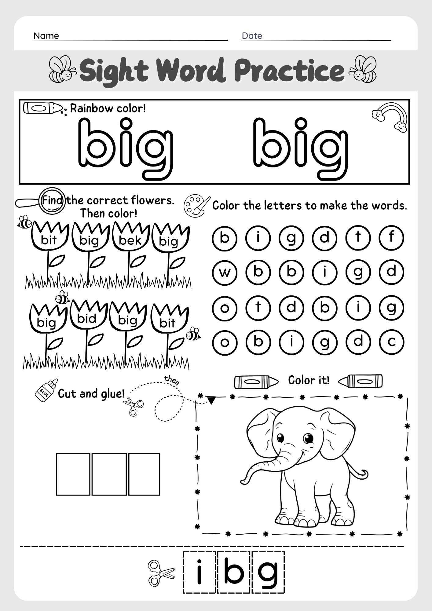 sight word to worksheet