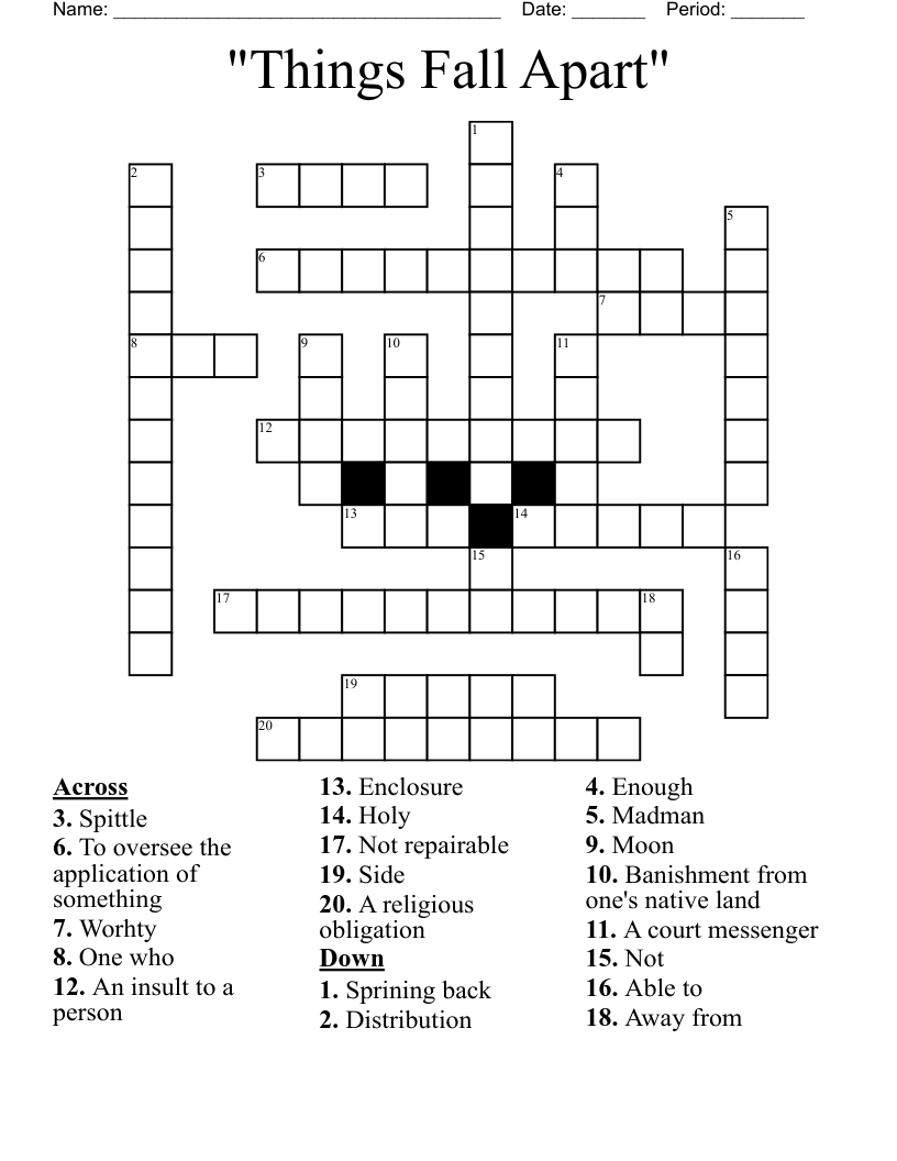 Things Fall Apart Crossword WordMint