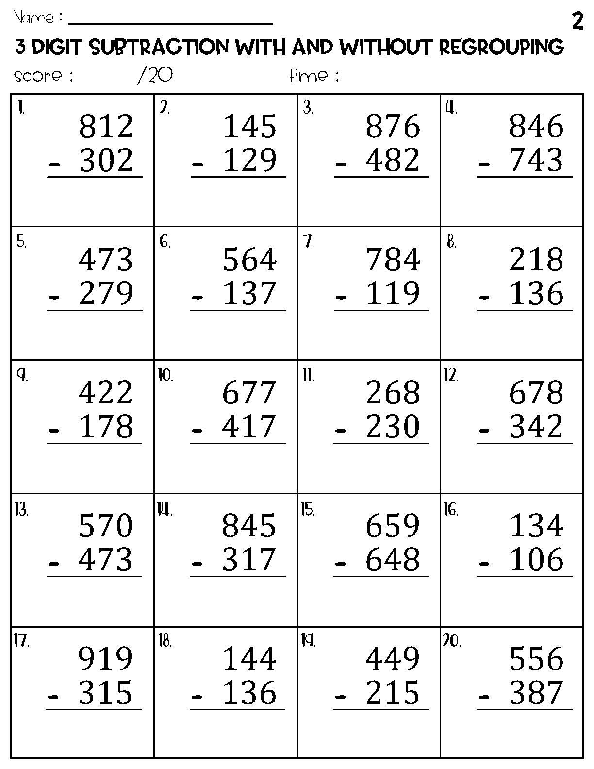 Three Digit Subtraction With And Without Regrouping Worksheets Etsy Israel Three Digit Subtraction With And Without Regrouping Worksheets Etsy Israel