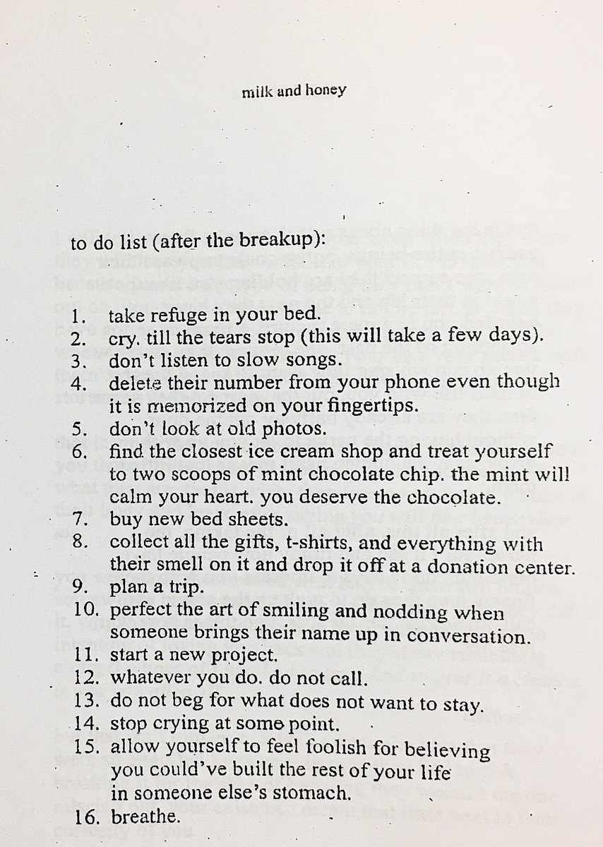 To Do List after The Breakup Milk And Honey the Breaking Rupi Kaur 