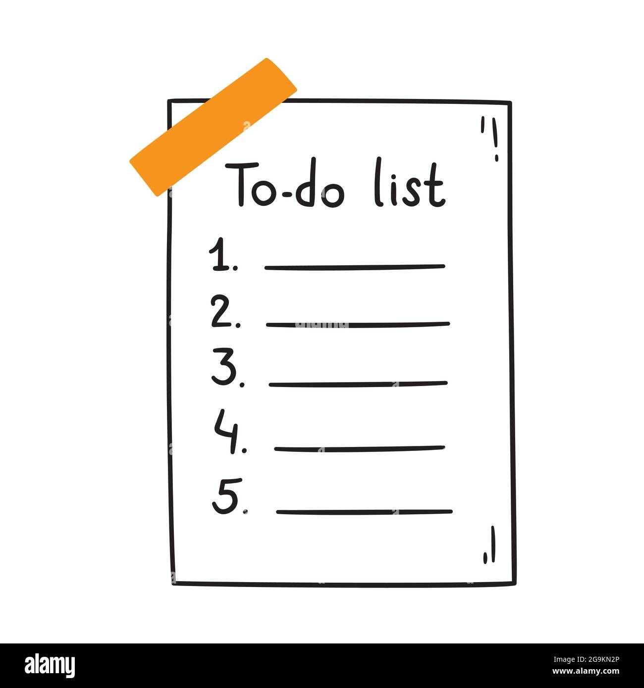 To Do List Hand Drawn Paper Paper Sheet Is Glued With Tape Memo List Vector Illustration Isolated On White Background Stock Vector Image Art Alamy