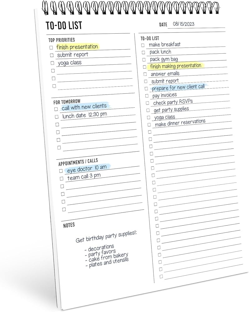 To Do List Notepad 8 5x11 Has Multiple Functional Sections Large Size 52 Sheets Spiral Daily Planner Notebook Task Checklist Organizer Agenda Pad For Work Note And Todo Organization Amazon ca Office Products To Do List Notepad 8 5x11 Has Multiple Functional Sections Large Size 52 Sheets Spiral Daily Planner Notebook Task Checklist Organizer Agenda Pad For Work Note And Todo Organization Amazon ca Office Products