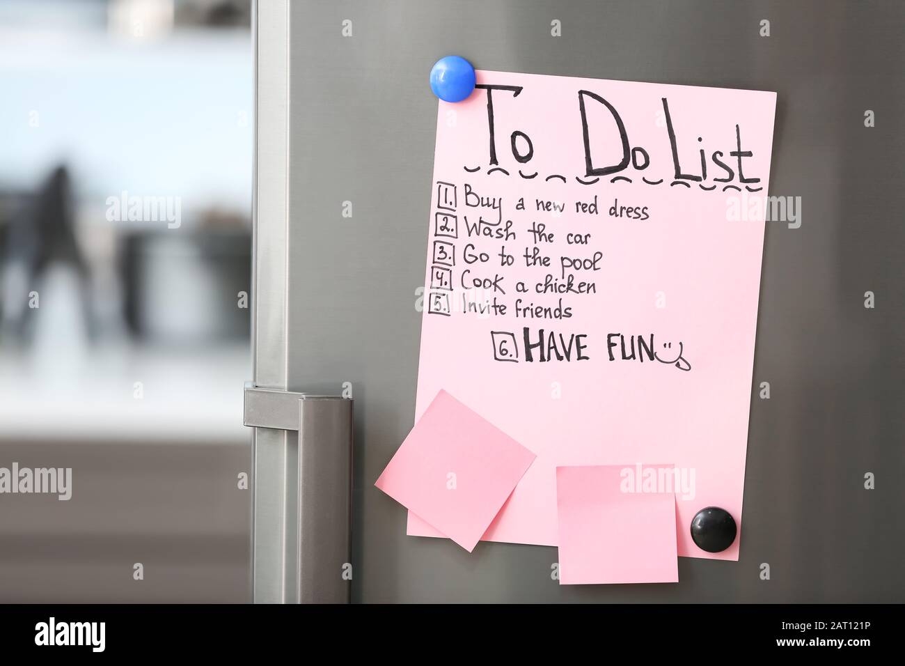To do List On Fridge In Kitchen Stock Photo Alamy