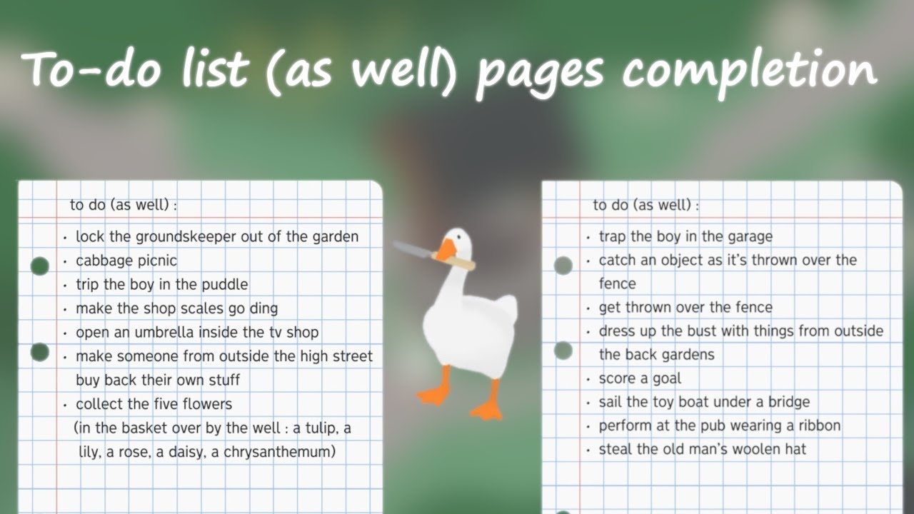 To do List Pages as Well completion Untitled Goose Game YouTube