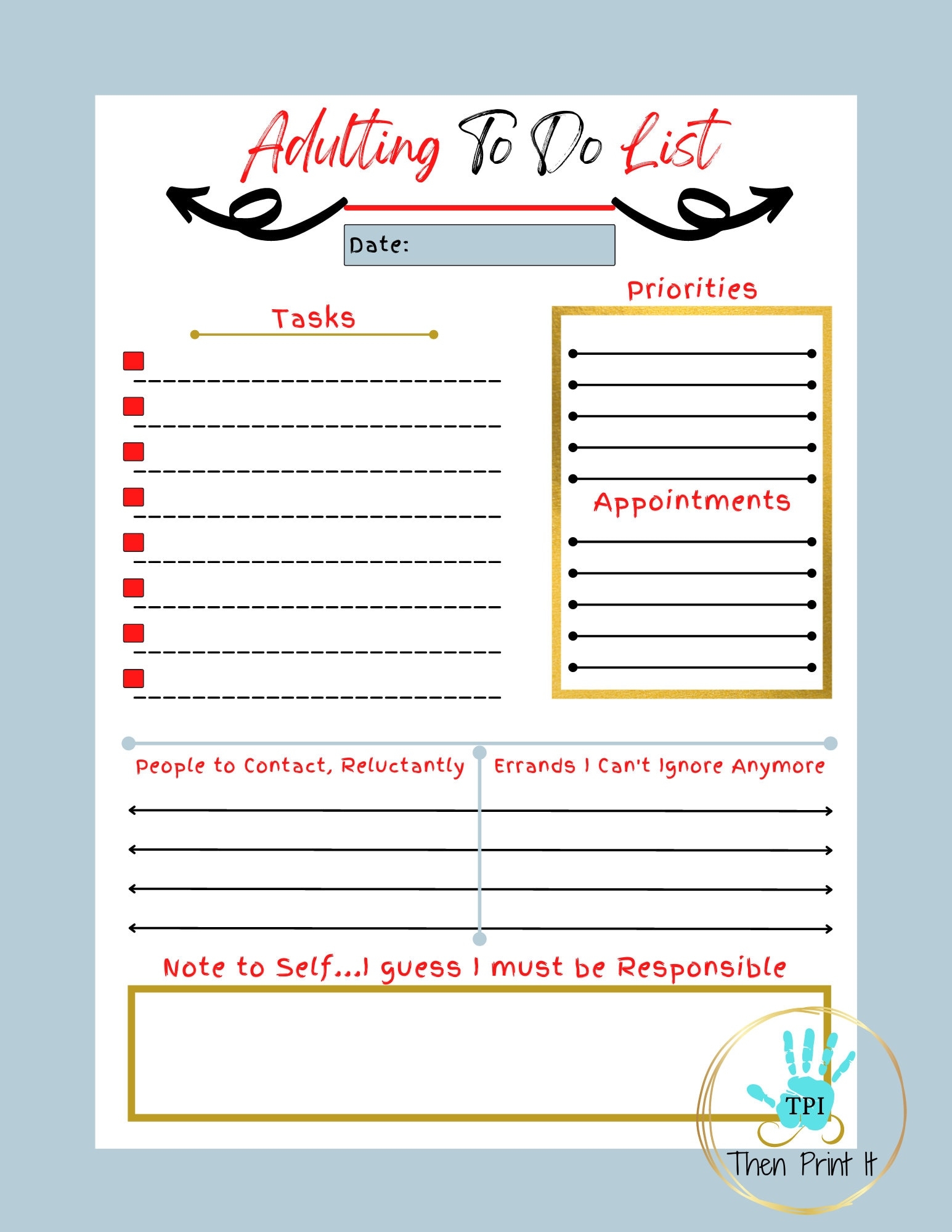 To Do List Printable Adulting To Do List Daily Checklist Planner Productivity Planner Productivity To Do List Adulting Checklist Tasks Etsy