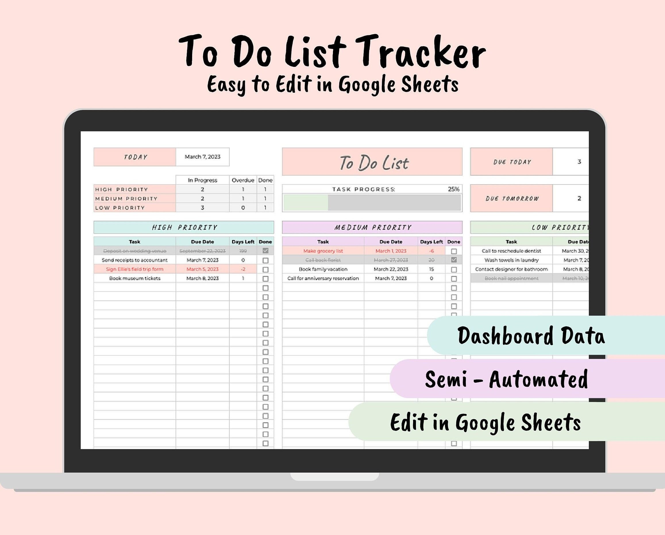 To Do List Task List Google Sheets Template Editable Checklist Priority Automated List Task Items Couple To Do s Kids Tasks Customizable Etsy