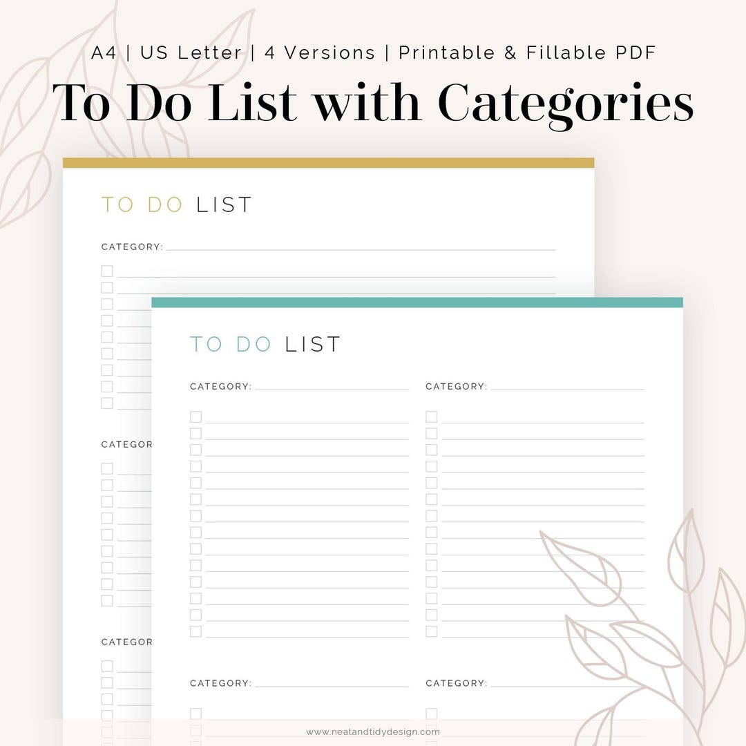 To Do List With Categories 4 Versions Fillable Printable PDF Task Management Productivity Planner instant Download Etsy To Do List With Categories 4 Versions Fillable Printable PDF Task Management Productivity Planner instant Download Etsy