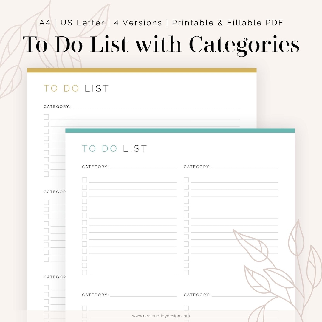 To Do List With Categories 4 Versions Fillable Printable PDF Task Management Productivity Planner instant Download Etsy To Do List With Categories 4 Versions Fillable Printable PDF Task Management Productivity Planner instant Download Etsy