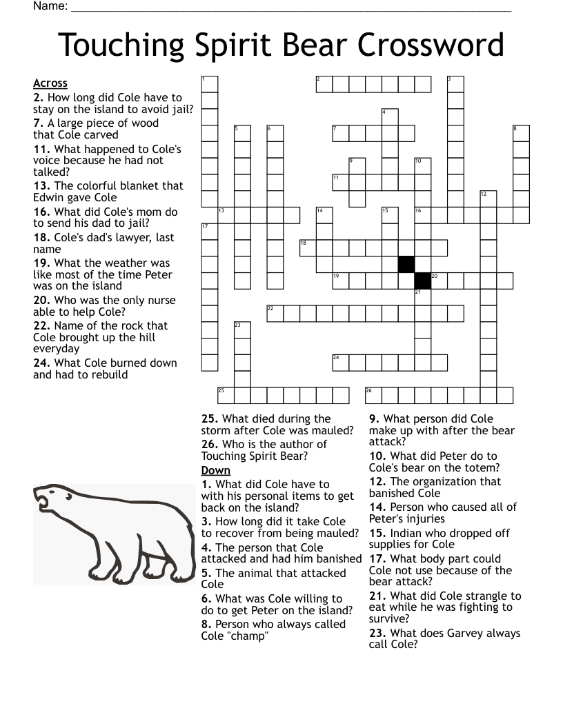 Touching Spirit Bear Crossword WordMint