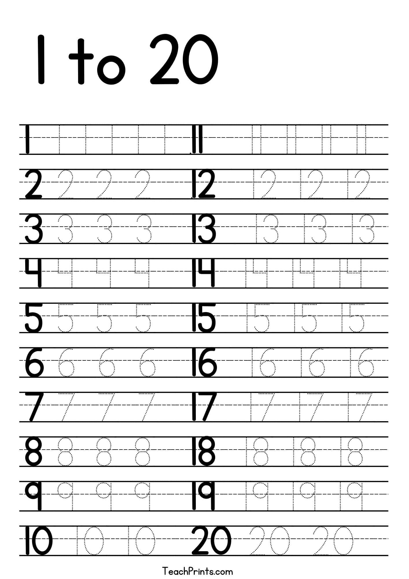 Tracing Numbers 1 20 Worksheets Free Printable Pdfs Teach Prints Tracing Numbers 1 20 Worksheets Free Printable Pdfs Teach Prints