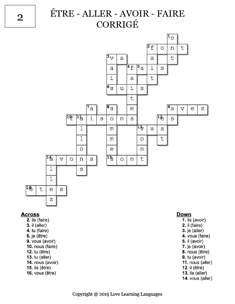  tre Aller Avoir Faire 5 Crossword Puzzles Distance Learning By Teach Simple