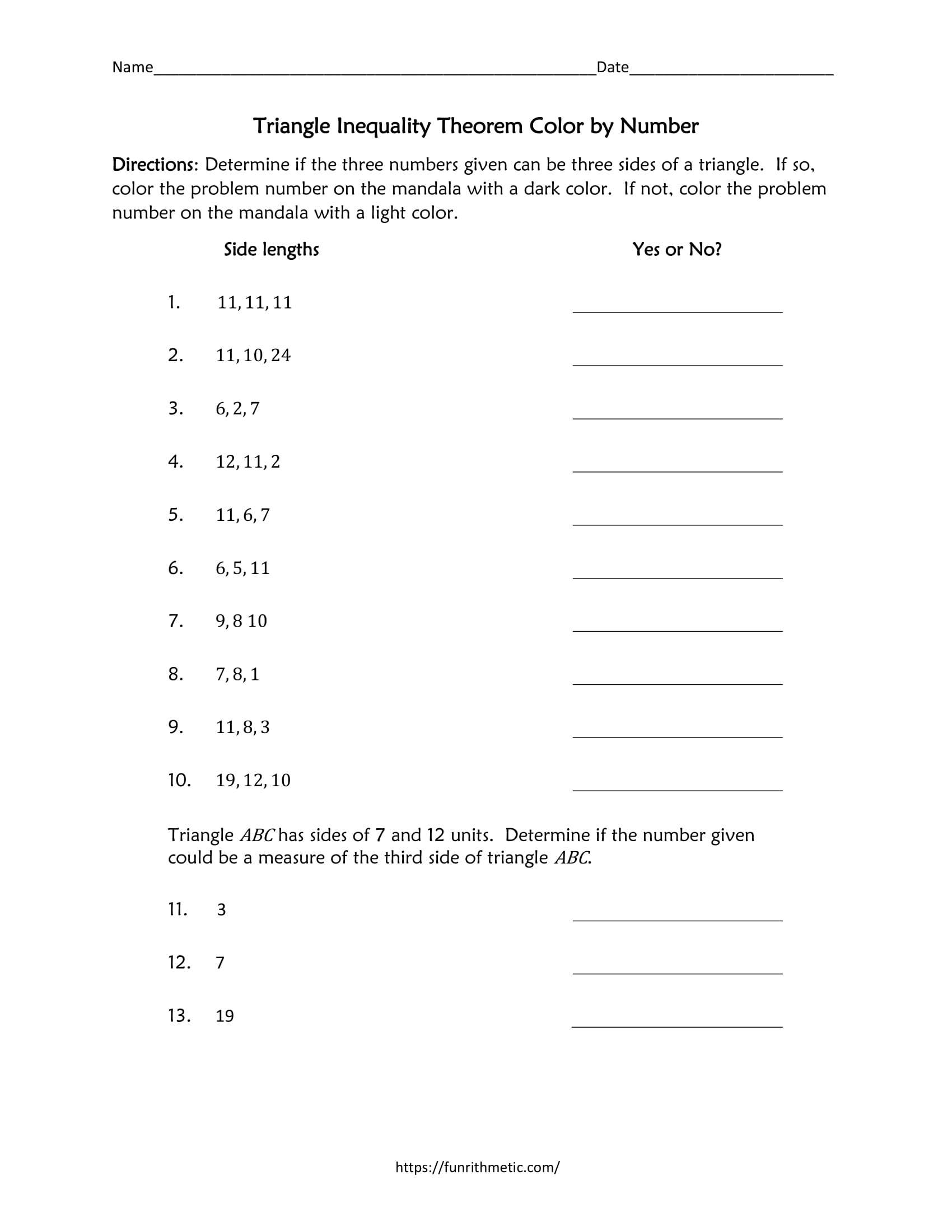 triangle inequality theorem worksheet