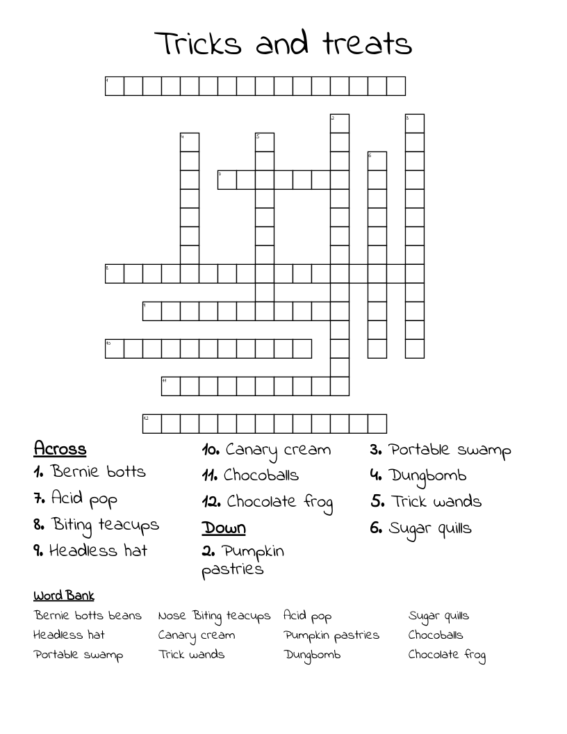 Tricks And Treats Crossword WordMint Tricks And Treats Crossword WordMint