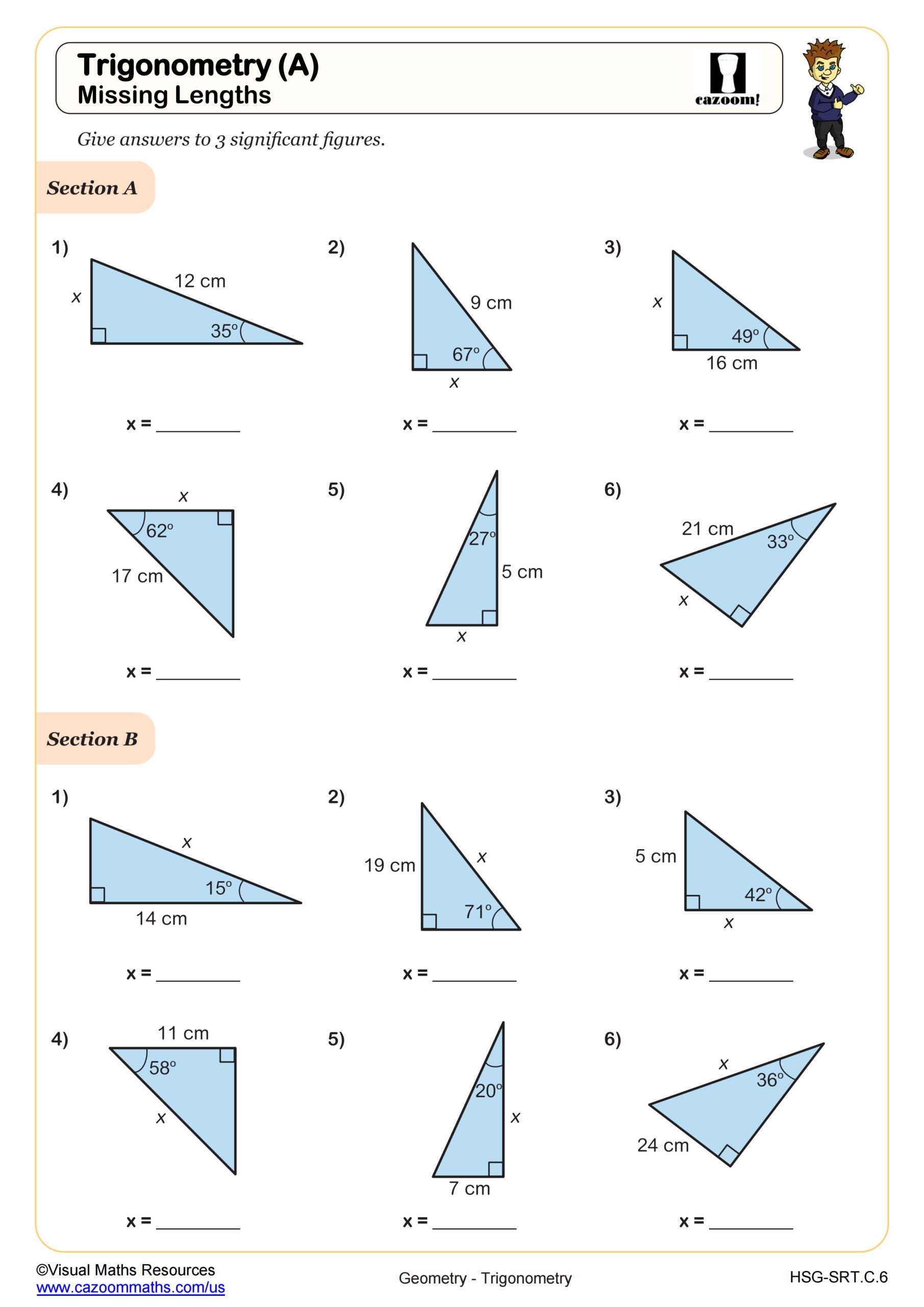 Trigonometic Ratios SOH CAH TOA Missing Side Lengths Worksheet PDF Printable Geometry Worksheet Cazoom Math Trigonometic Ratios SOH CAH TOA Missing Side Lengths Worksheet PDF Printable Geometry Worksheet Cazoom Math