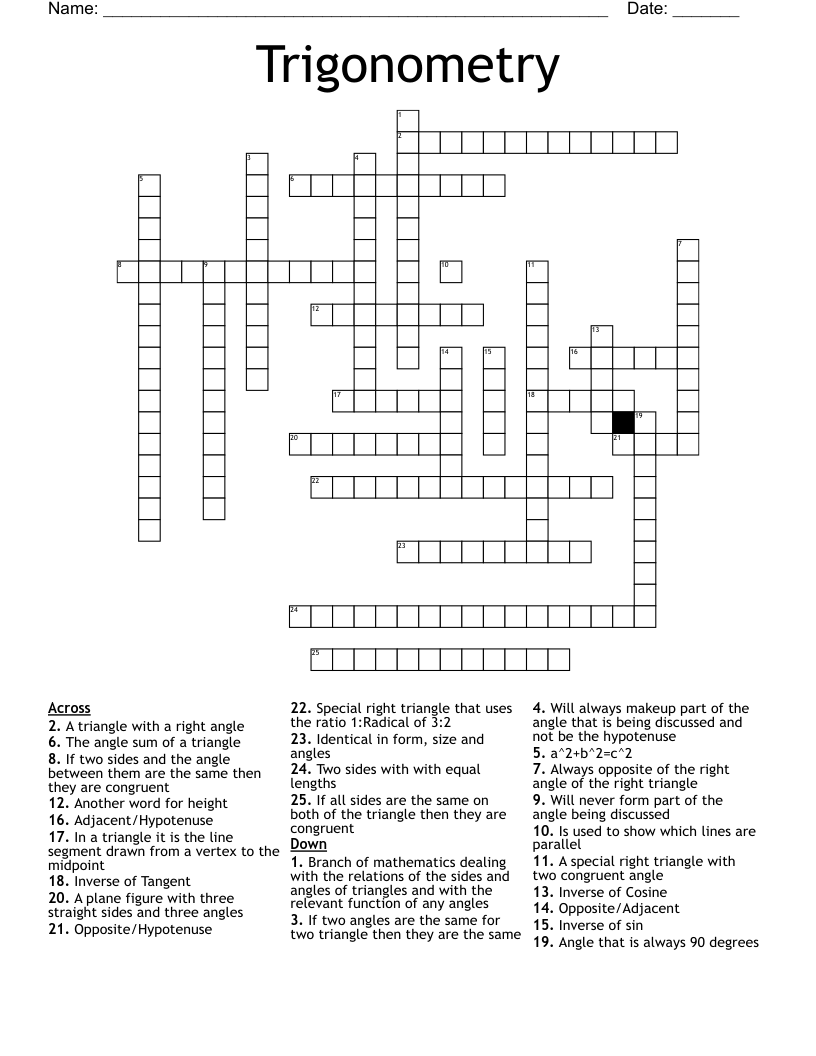 Trigonometry Crossword WordMint