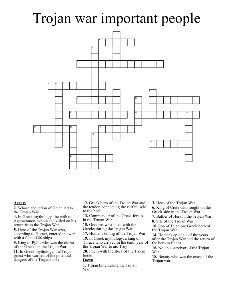 Trojan War Important People Crossword WordMint