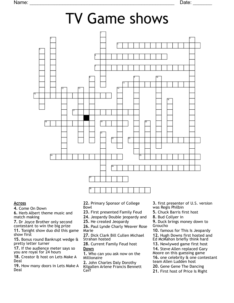 TV Game Shows Crossword WordMint TV Game Shows Crossword WordMint