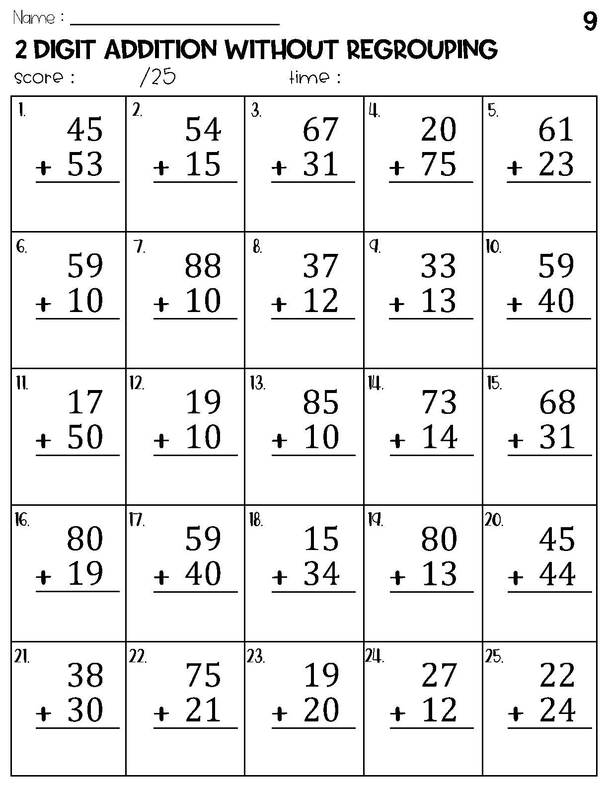 Two Digit Addition Without Regrouping Worksheets Etsy