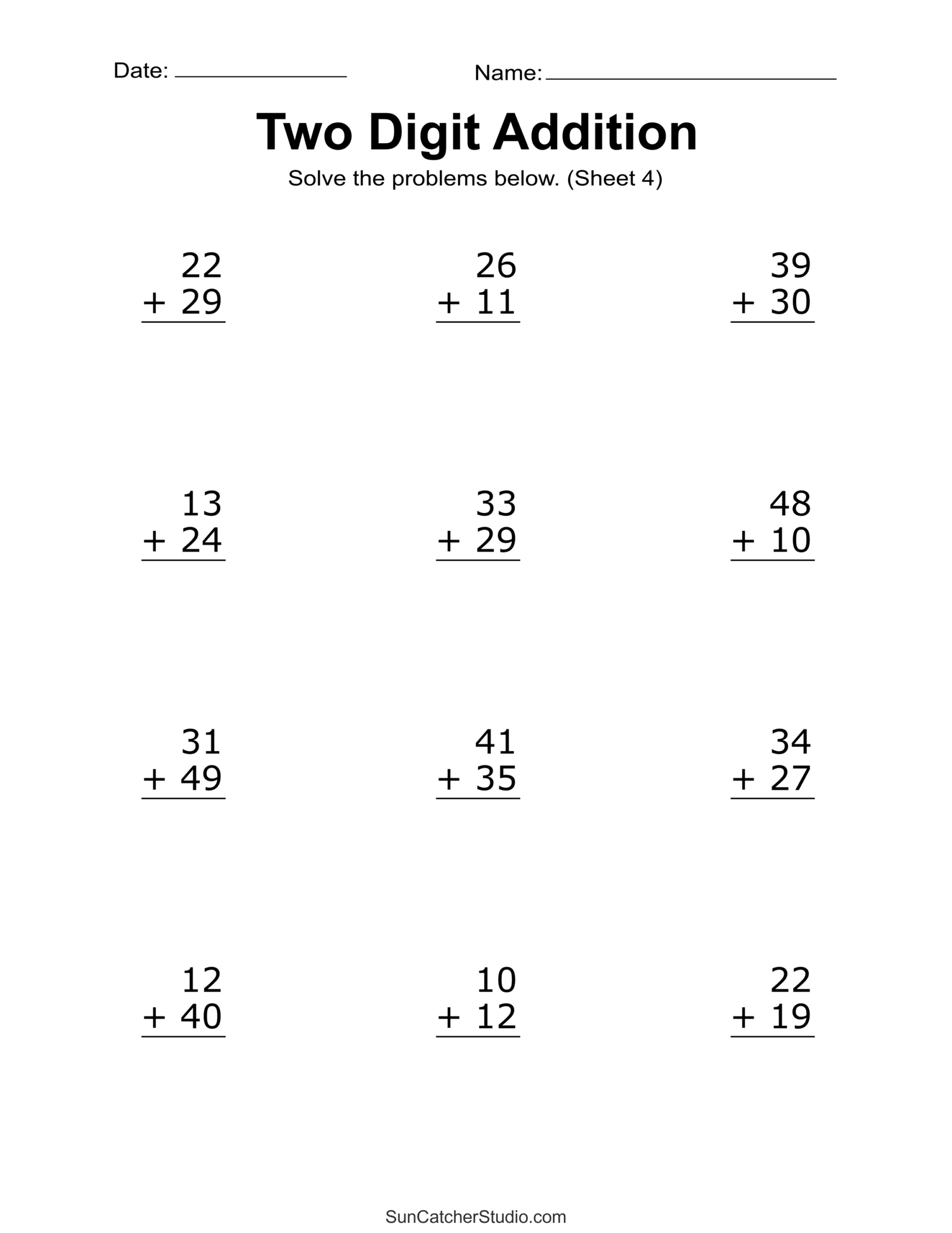 2 digit addition worksheets