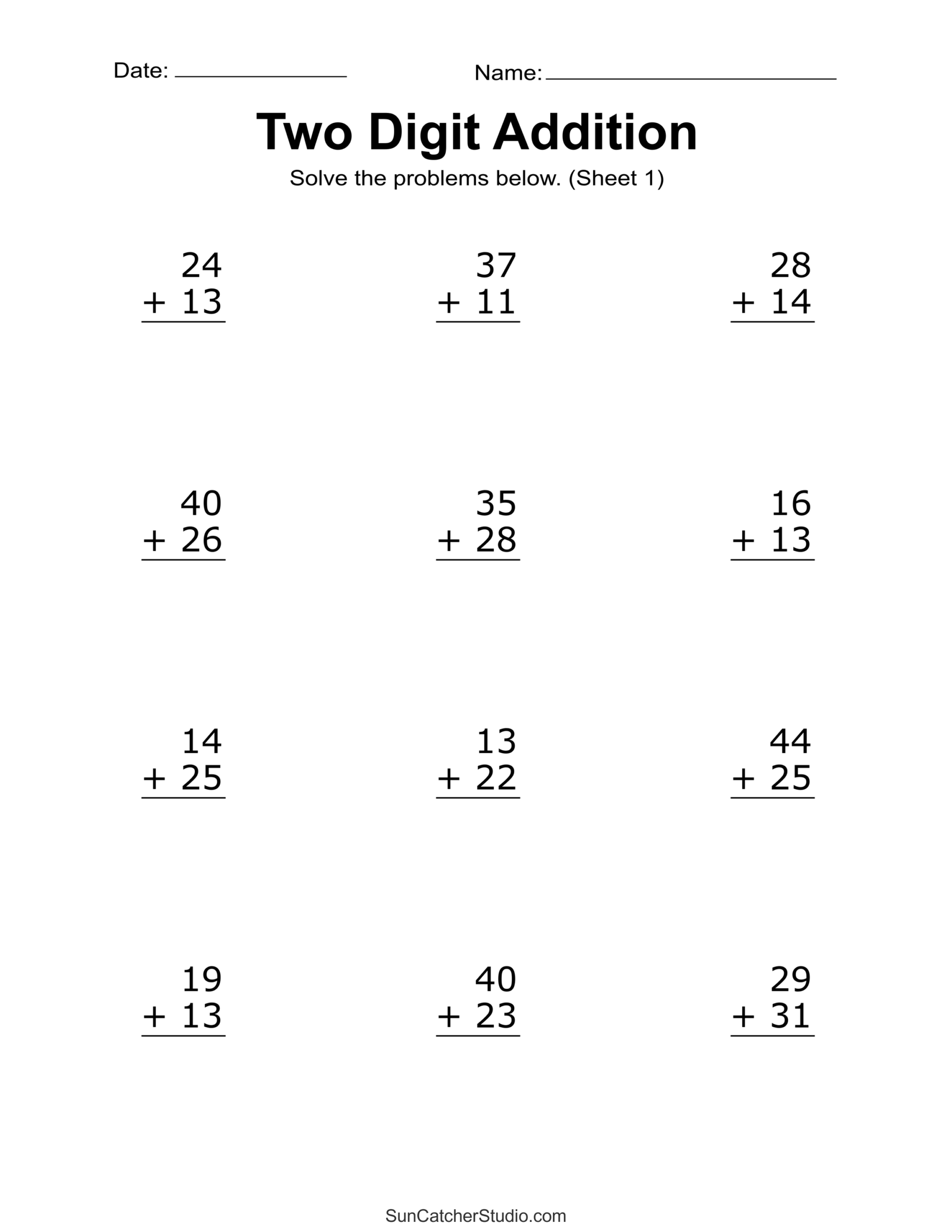 two digit addition worksheets