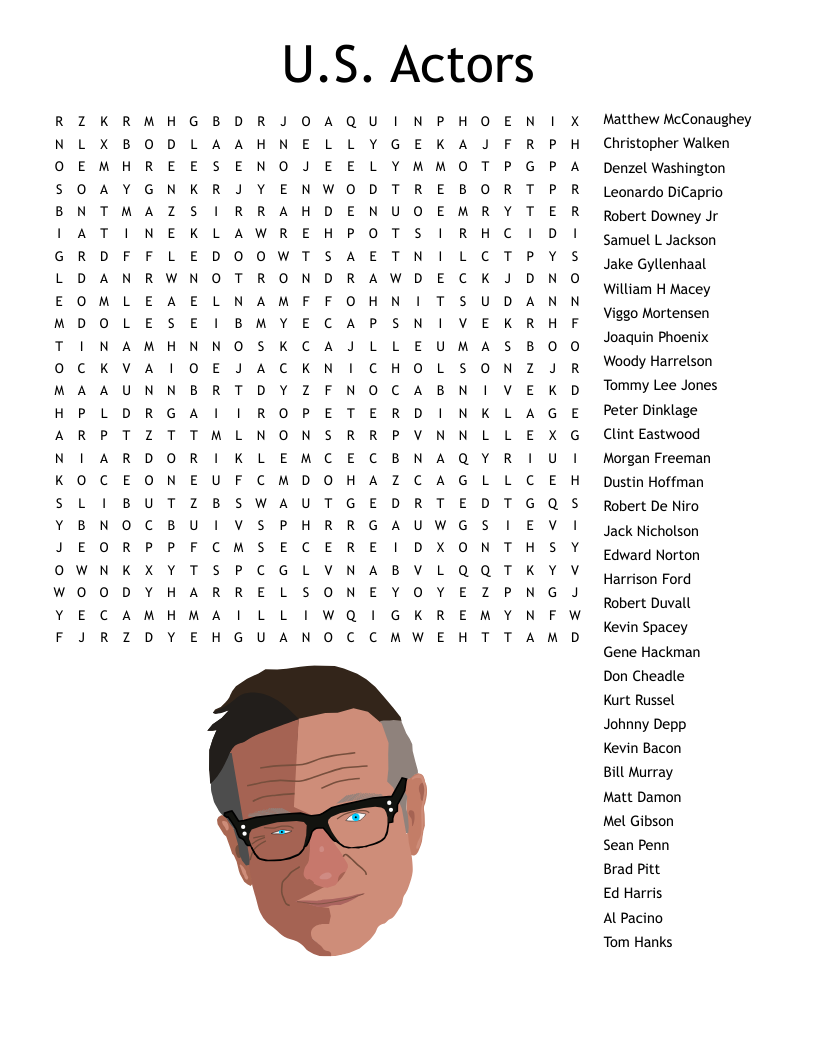 U S Actors Word Search WordMint