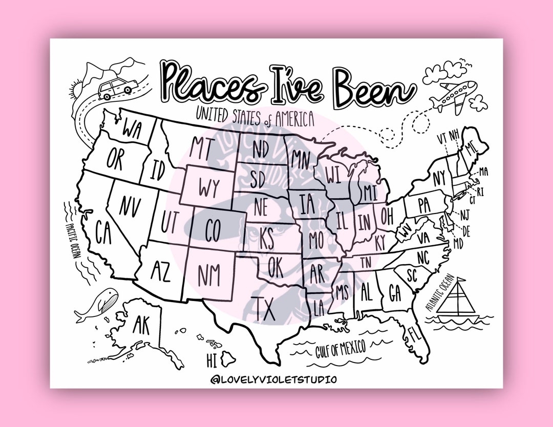U S Map Coloring Page Digital Download places I ve Been U S Map Printable United States Road Trip Coloring Page Etsy Sweden