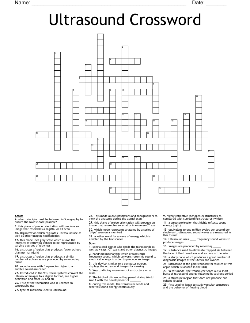 Ultrasound Crossword WordMint