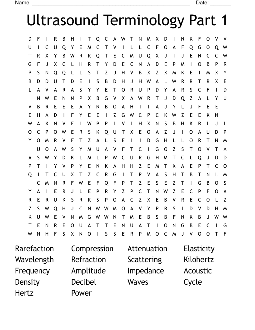 Ultrasound Terminology Part 1 Word Search WordMint