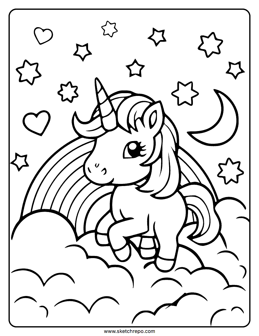 Unicorn With Rainbow Coloring Page Sketch Repo