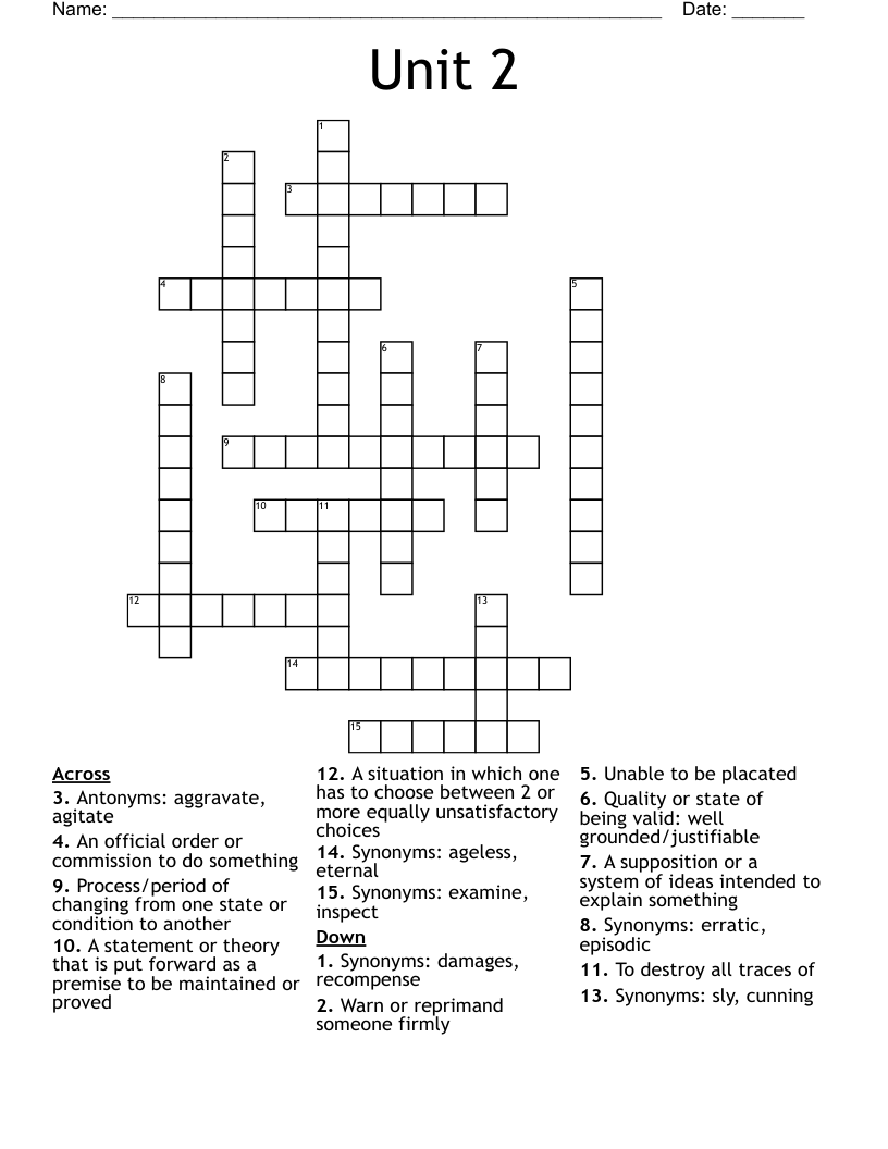 Unit 2 Crossword WordMint Unit 2 Crossword WordMint