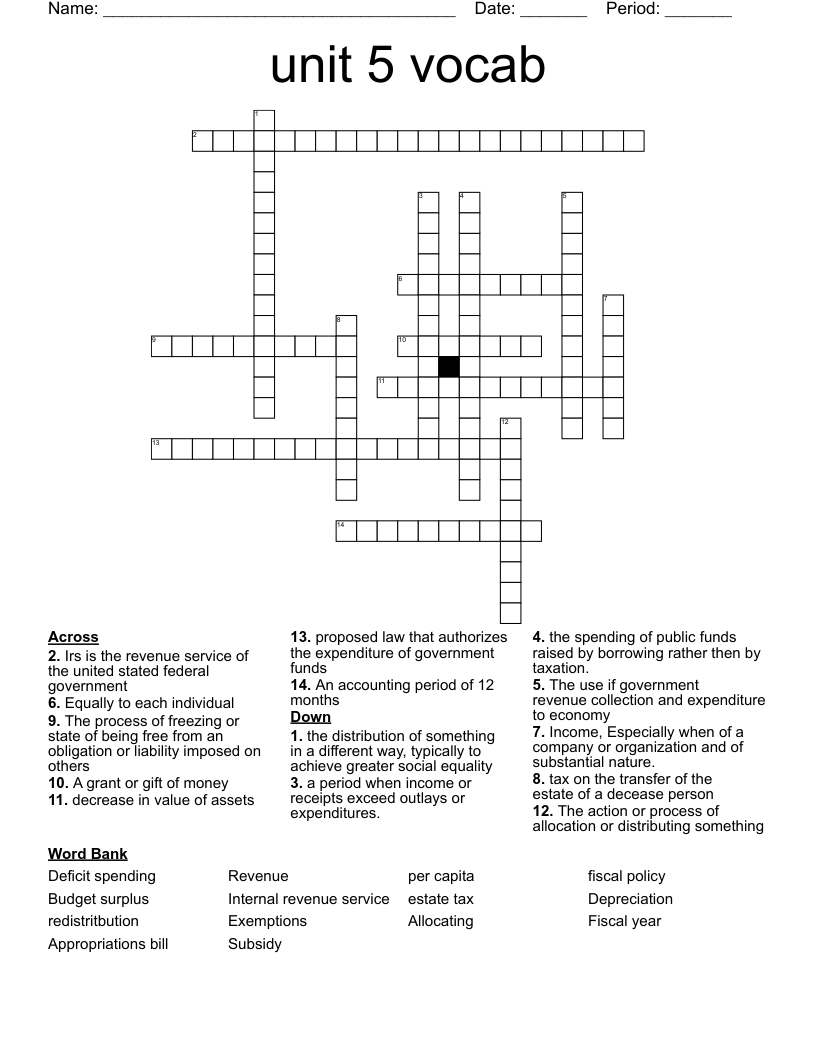 Unit 5 Vocab Crossword WordMint