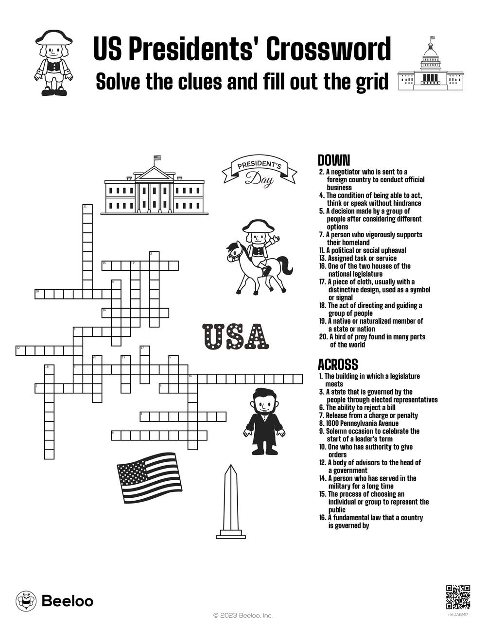 US Presidents Crossword Beeloo Printable Crafts And Activities For Kids