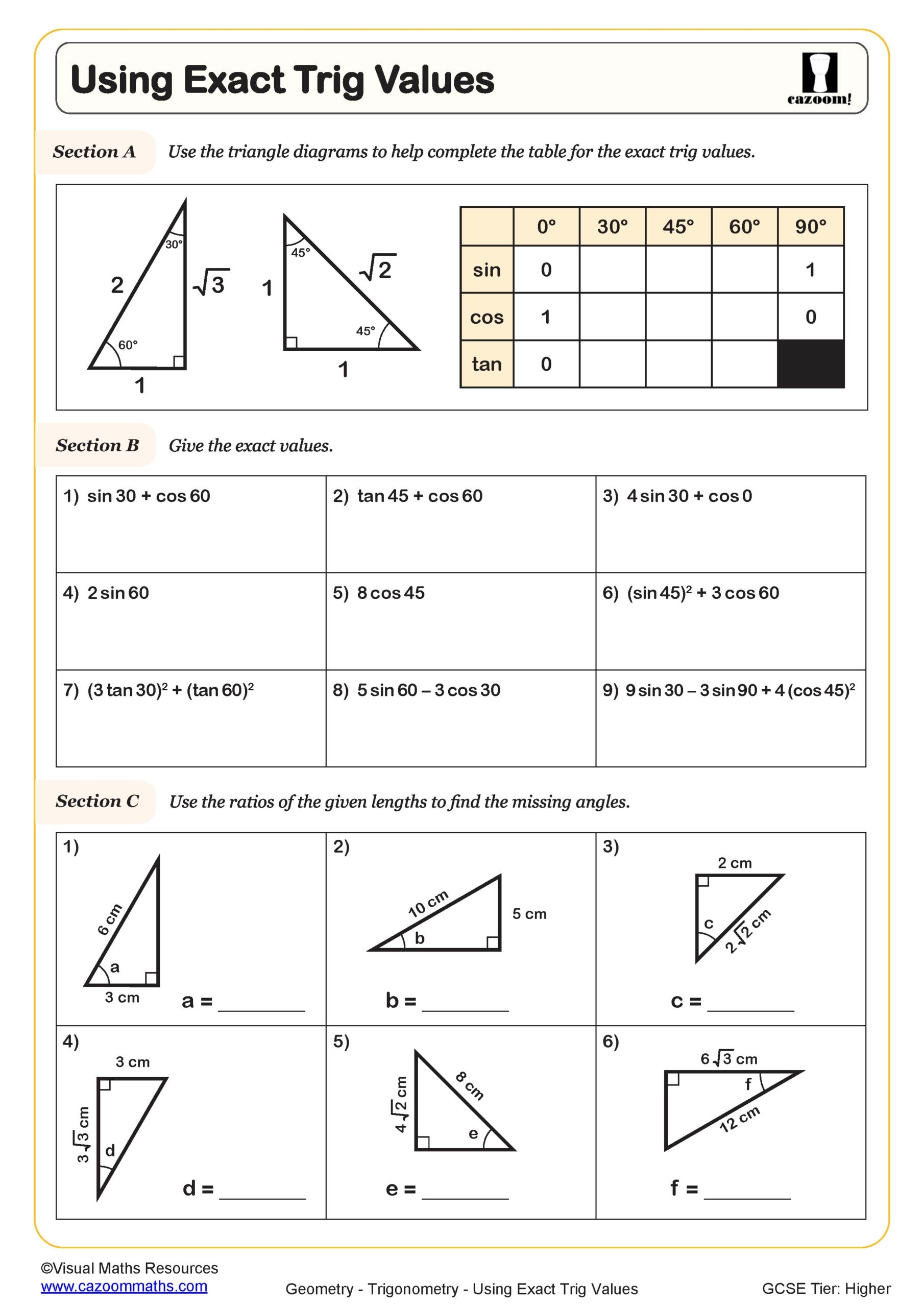 worksheet on trig ratios worksheet on trig ratios