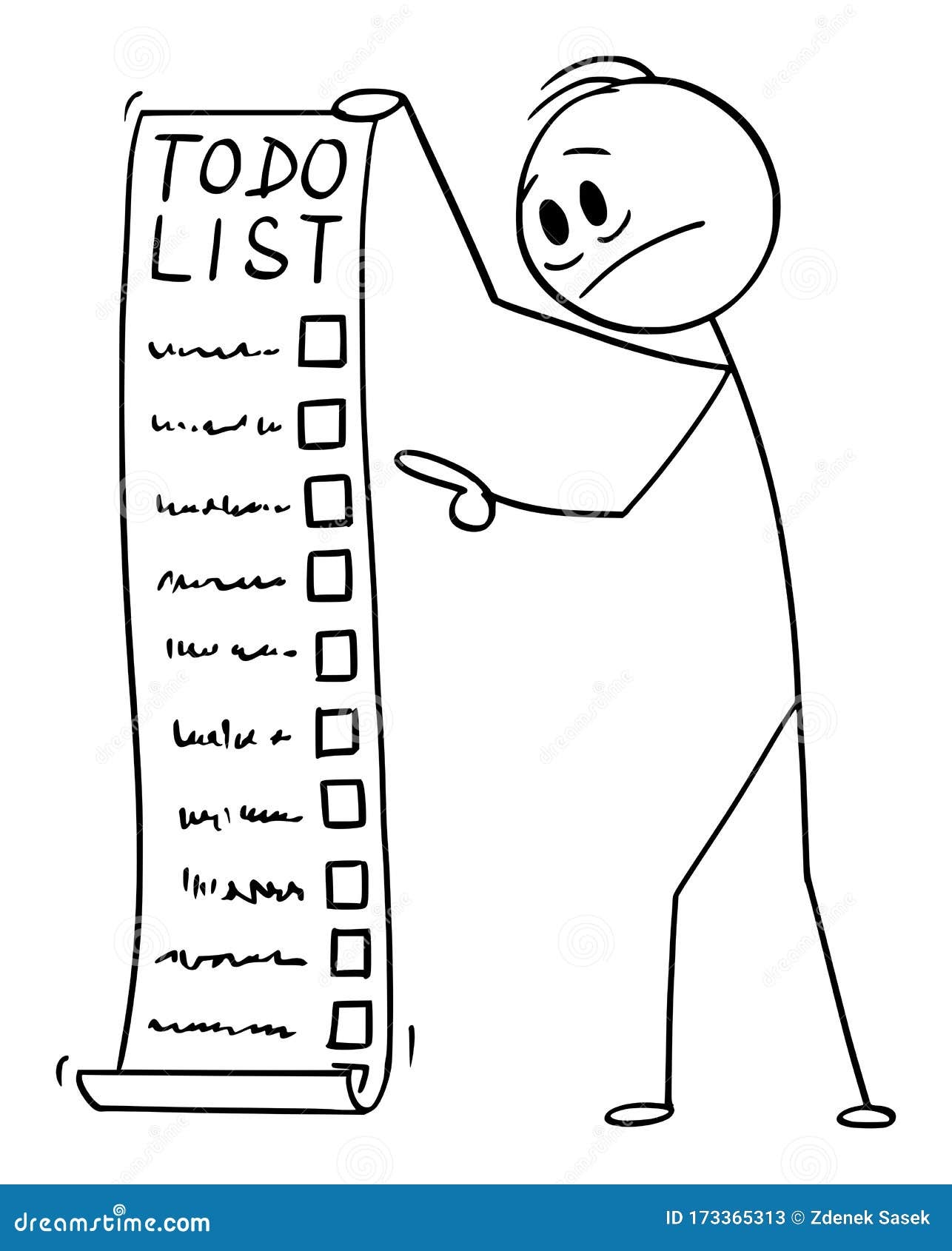 Vector Cartoon Illustration Of Depressed Man Or Businessman Holding Long Todo To do Or Checklist Or Task List Stock Vector Illustration Of Business Concept 173365313