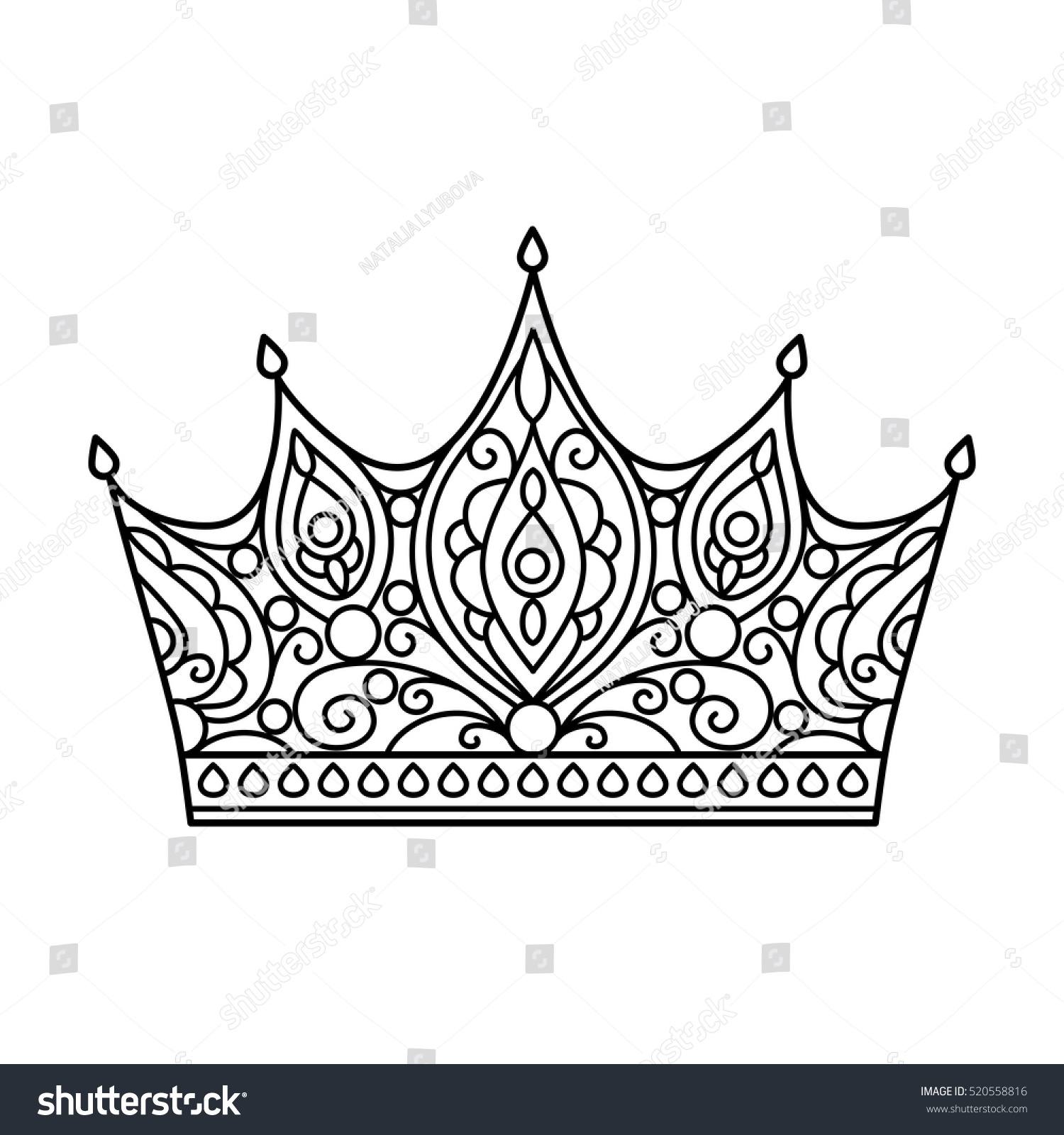 Vector Illustration Outline Crown Coloring Page Stock Vector Royalty Free 520558816 Shutterstock