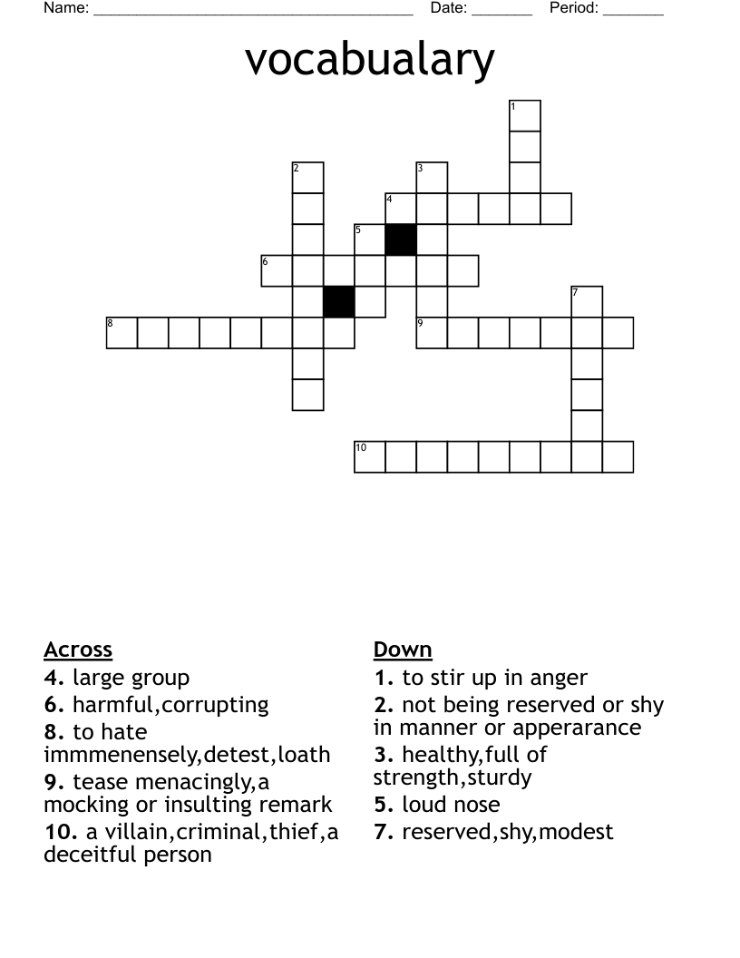 Vocabualary Crossword WordMint Vocabualary Crossword WordMint