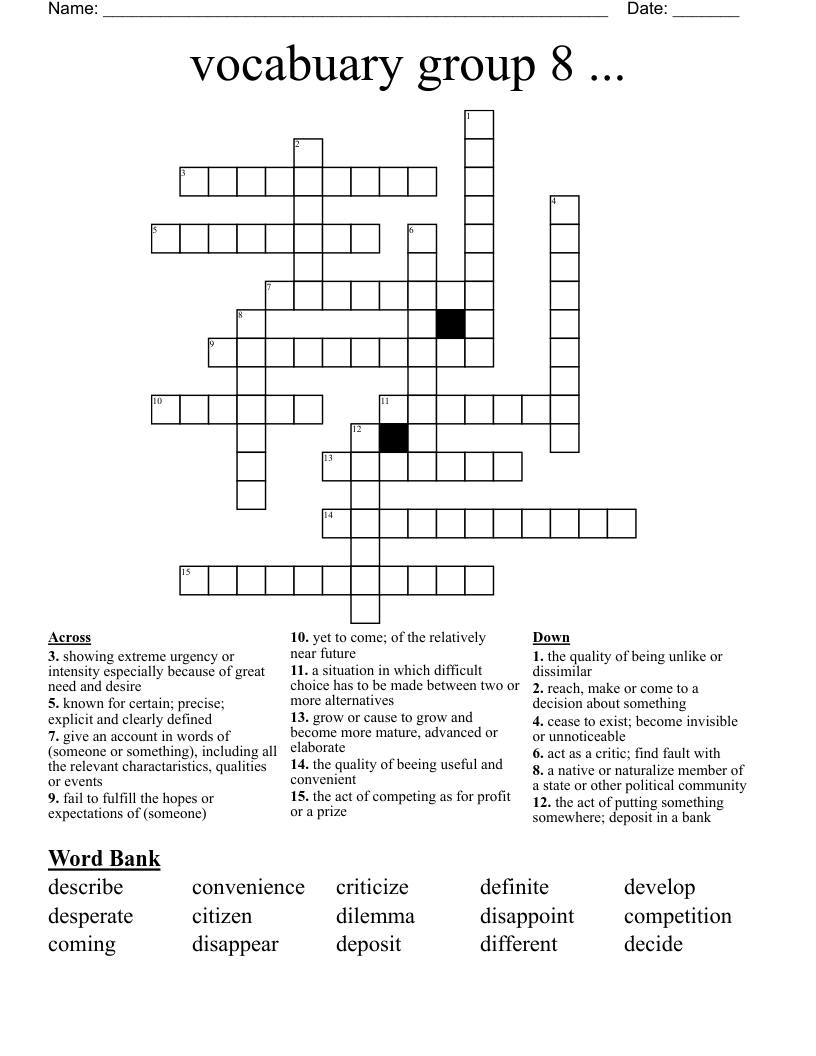 Vocabuary Group 8 Crossword WordMint Vocabuary Group 8 Crossword WordMint