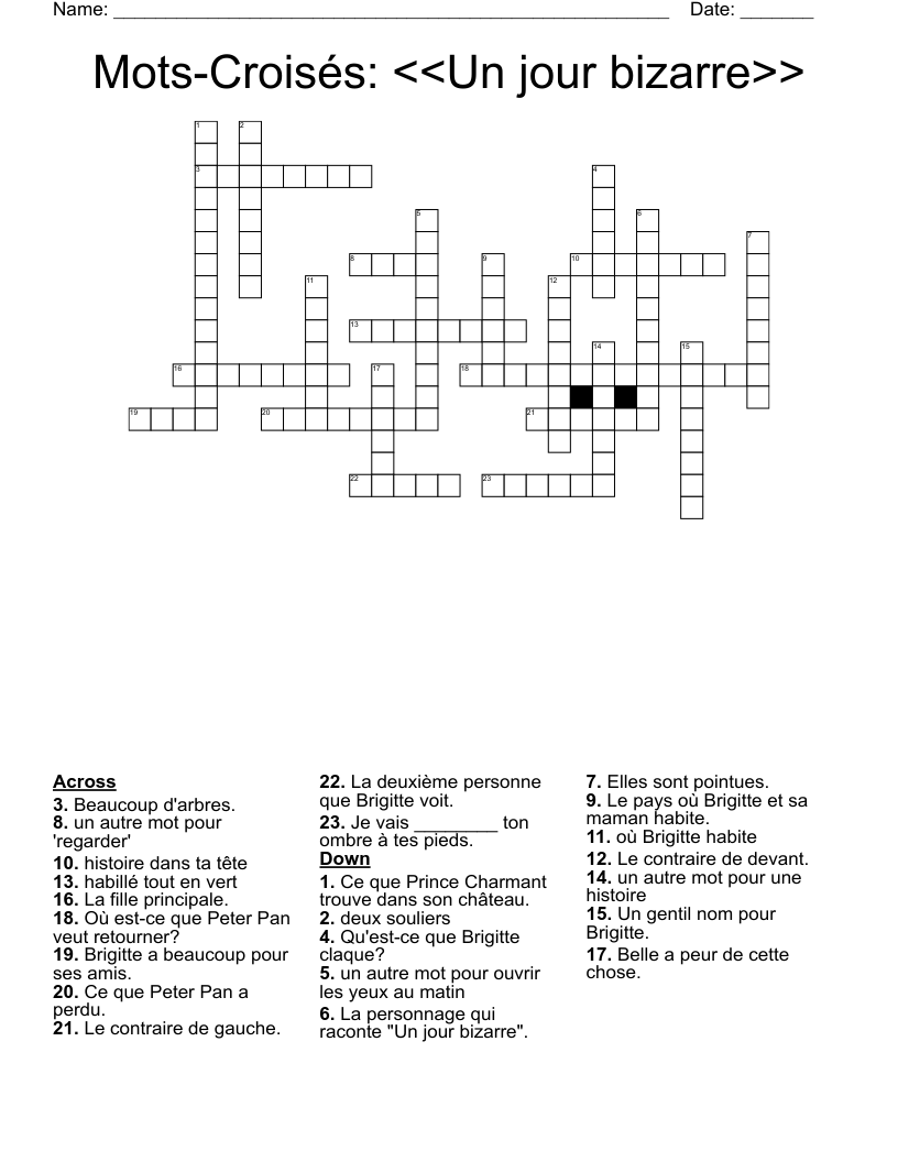 Vocabulaire Mots 1 Et 2 Crossword WordMint Vocabulaire Mots 1 Et 2 Crossword WordMint