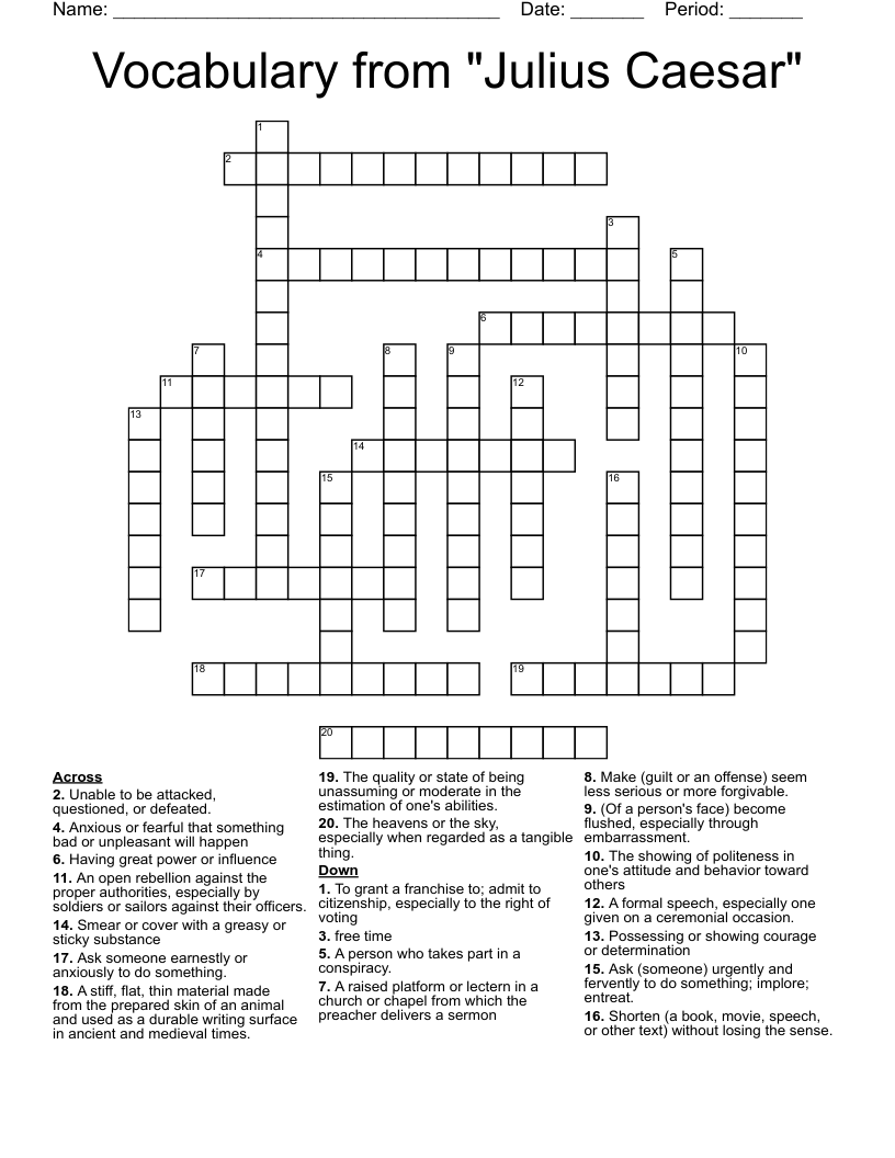 Vocabulary From Julius Caesar Crossword WordMint