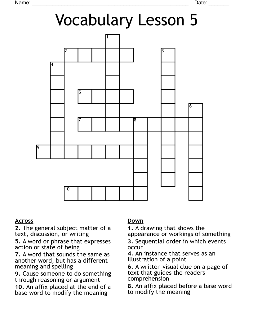 Vocabulary Lesson 5 Crossword WordMint