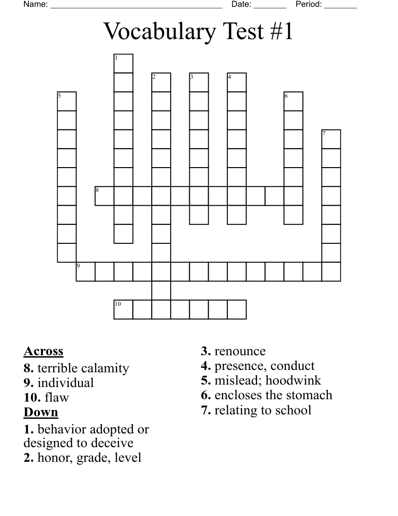 Vocabulary Test 1 Crossword WordMint