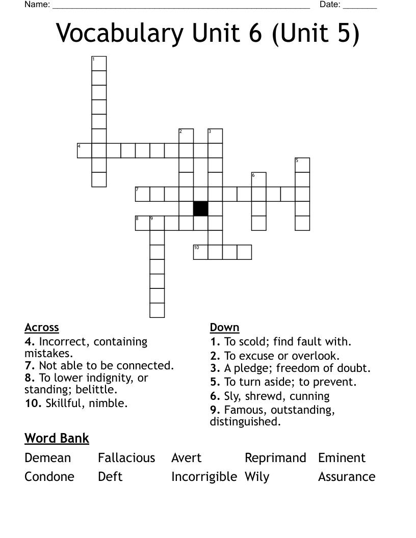 Vocabulary Unit 6 Unit 5 Crossword WordMint Vocabulary Unit 6 Unit 5 Crossword WordMint