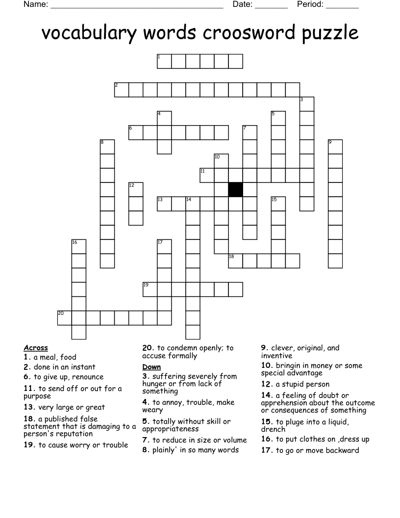 Vocabulary Words Croosword Puzzle Crossword WordMint