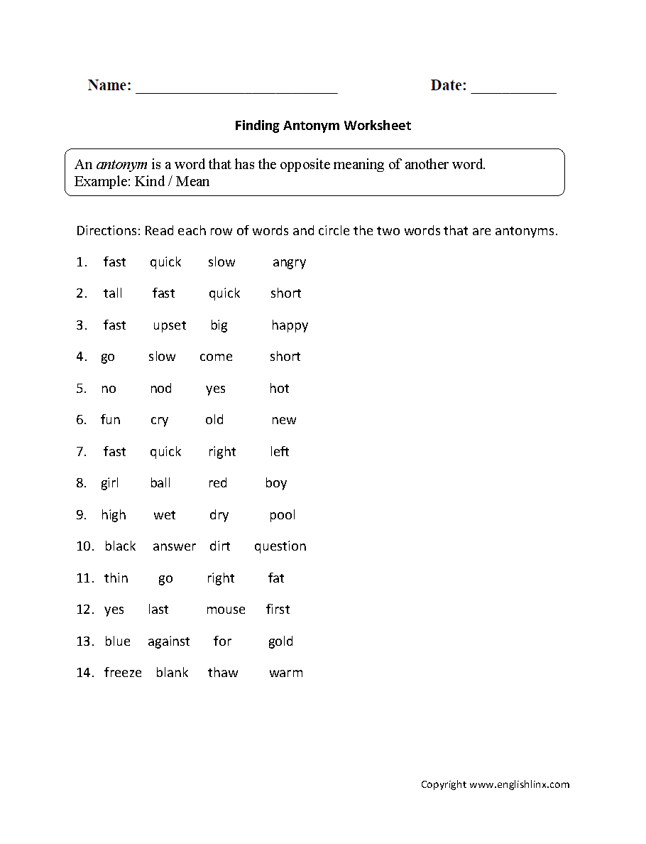 synonyms and antonyms worksheets